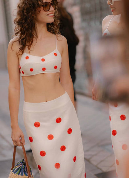 MJ Embroidered Linen-Silk Crop Top | Pencil Skirt