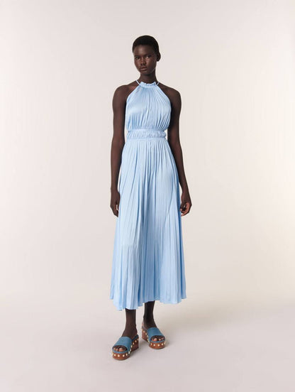 MJ Pleated Halter Neck Midi Dress