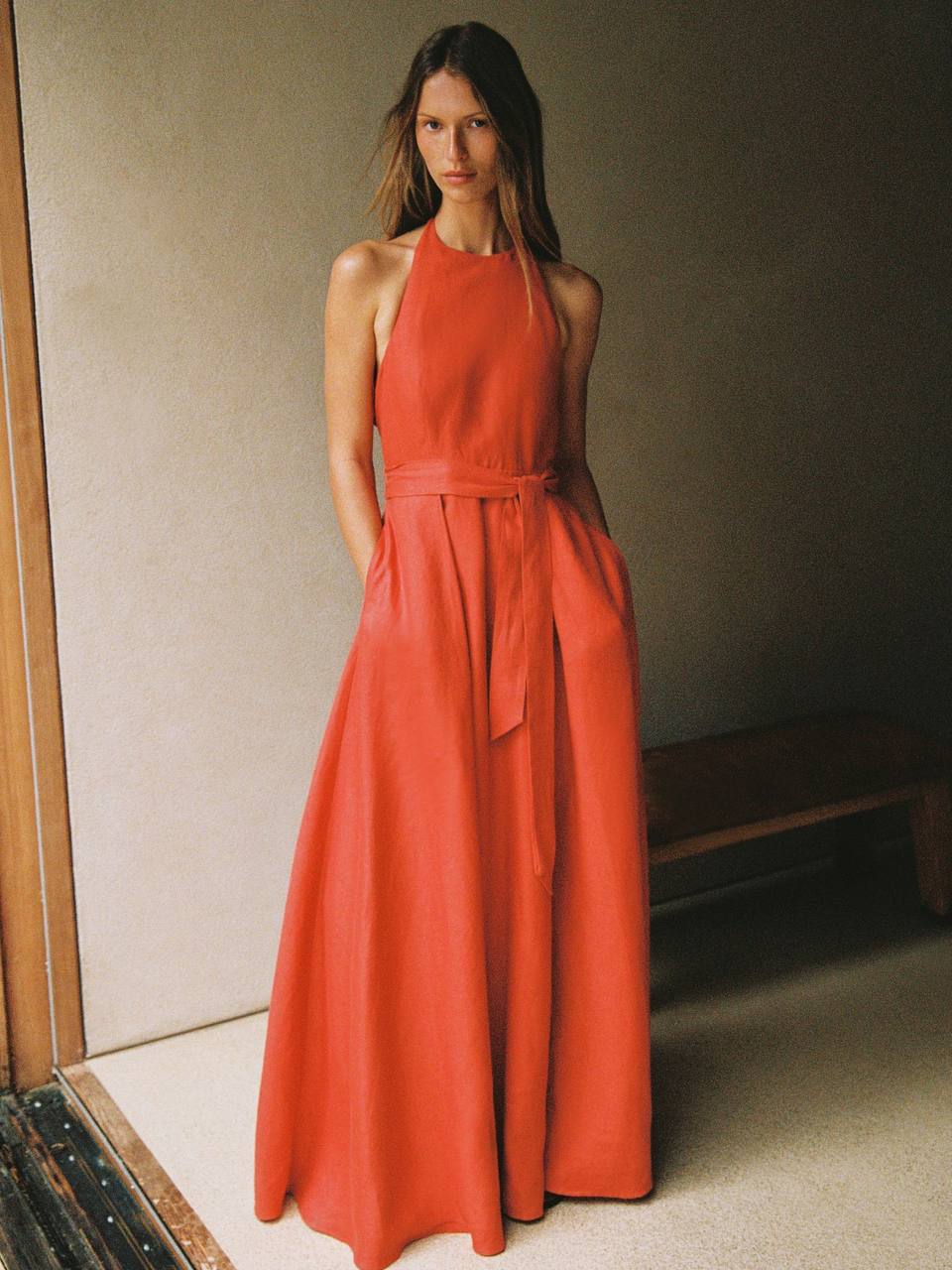 RS Paules Linen Open-Back Maxi Dress