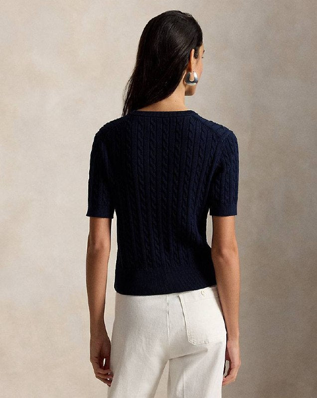 RL: Mini-Cable Short-Sleeve Henley Jumper