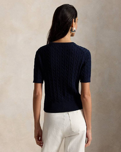 RL: Mini-Cable Short-Sleeve Henley Jumper