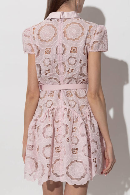 SP Pink Floral Lace Belted Mini Dress