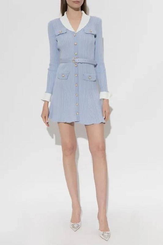 SP Belted Ribbed-Knit Minidress
