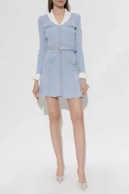 SP Belted Ribbed-Knit Minidress