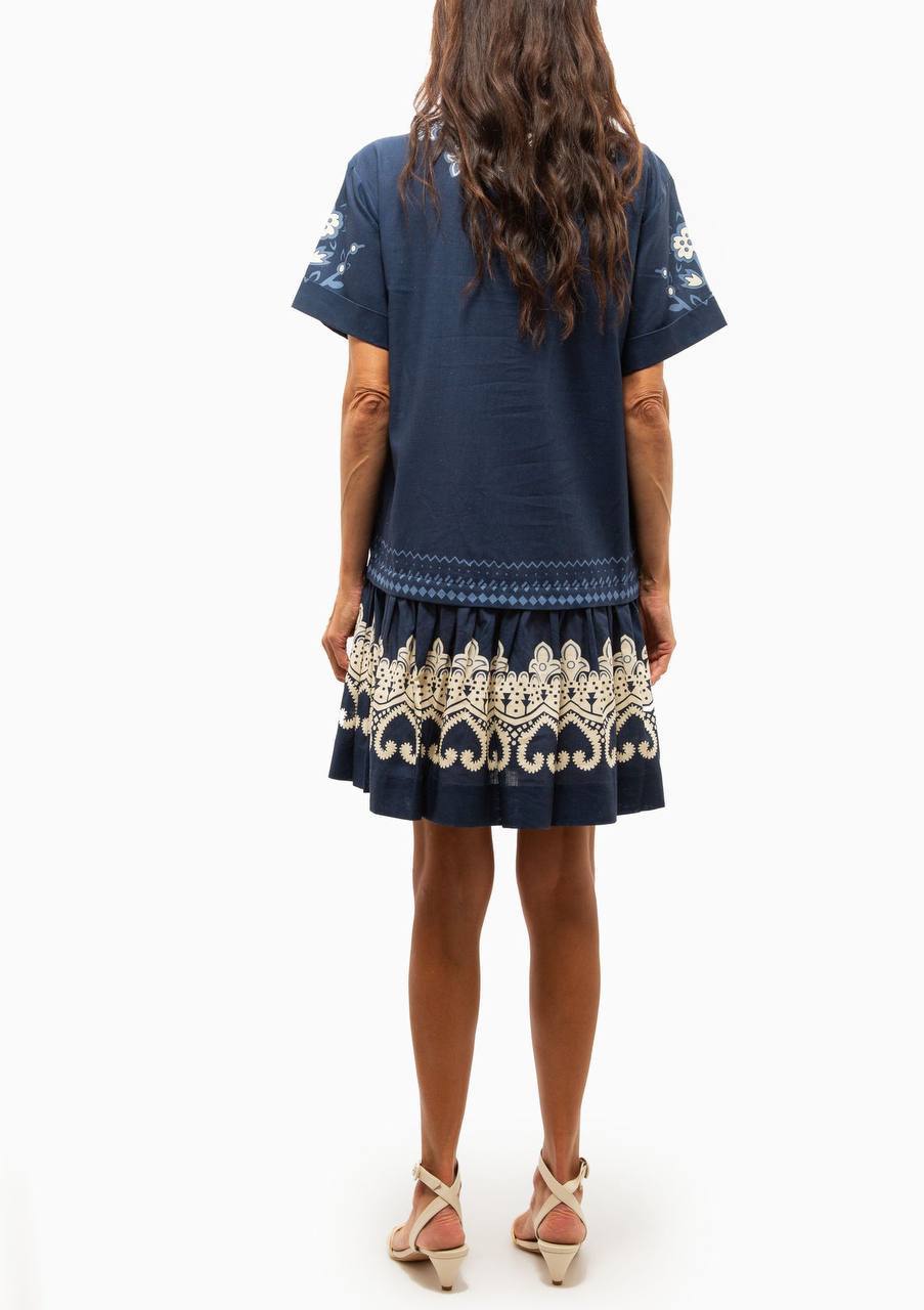 SE Navy Emelina Print Short Sleeve Mini Dress