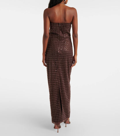 RTT Embellished Grid Sequin Sleeveless Maxi Dress in Recycled Polyester