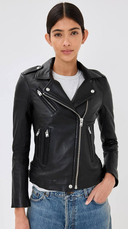 Black Han Slim-fit Lambskin Leather Asymmetric Zip Jacket