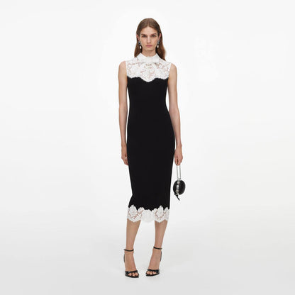 SP Black Contrast-Lace Bodice Midi Dress