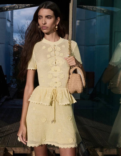 SP Yellow Crochet Floral Mini | Midi Dress