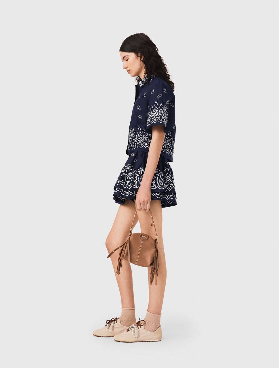 MJ: Cropped Embroidered Bandana Print Shirt | Skirt