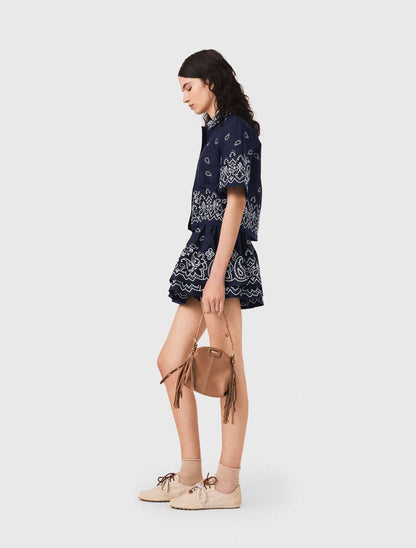 MJ: Cropped Embroidered Bandana Print Shirt | Skirt