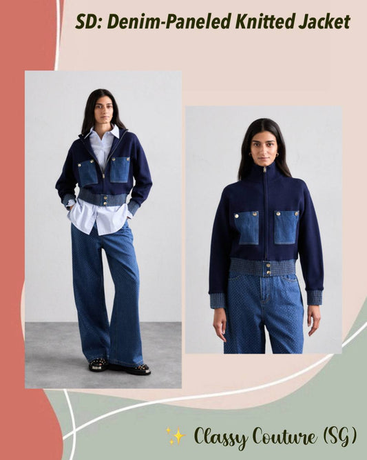 SD Denim-Paneled Knitted Jacket