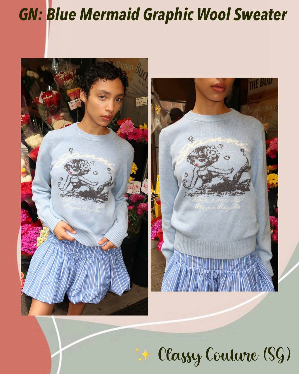 GN Blue Mermaid Graphic Wool-blend Sweater Pullover