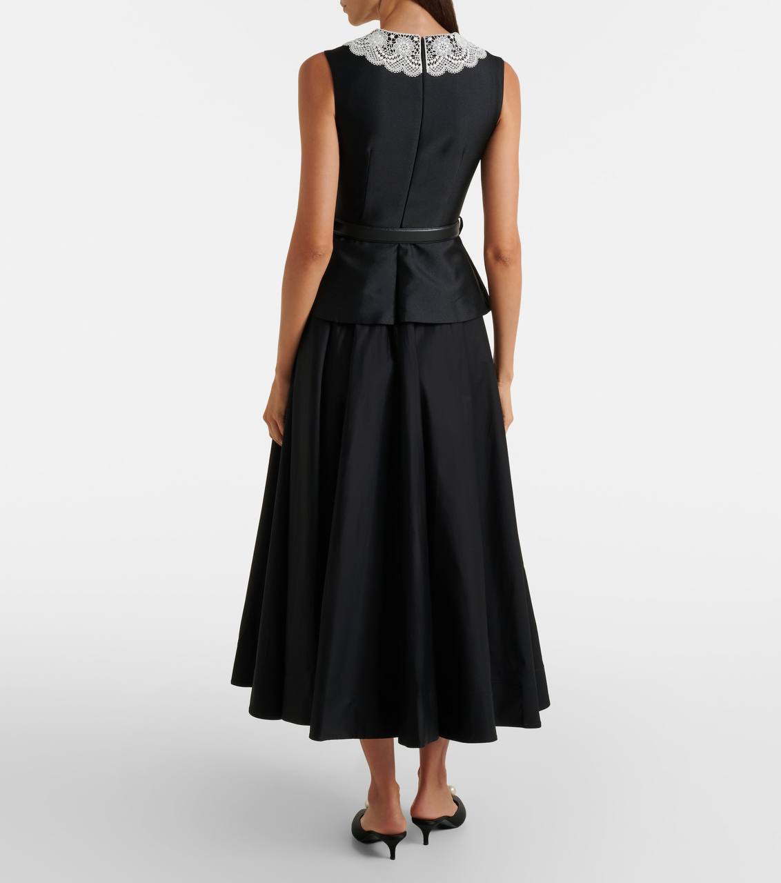 SP Black Belted Peplum Midi Dress in Taffeta