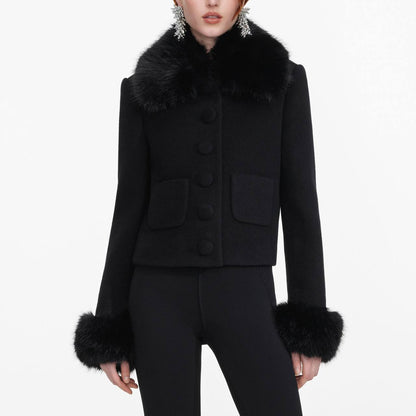SP Black Wool Fur Cuff Jacket