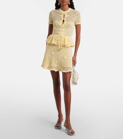 SP Yellow Crochet Floral Mini | Midi Dress