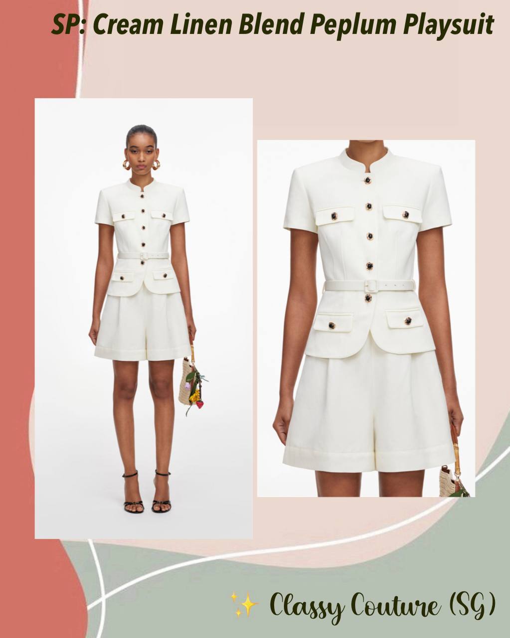 SP Cream Linen Blend Peplum Playsuit