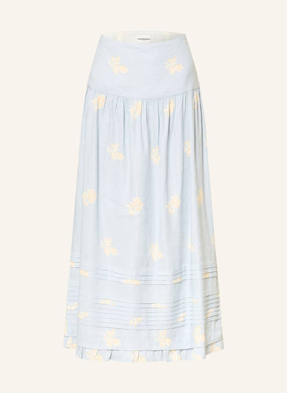 CP Floral-Print Linen-Blend Midi Skirt