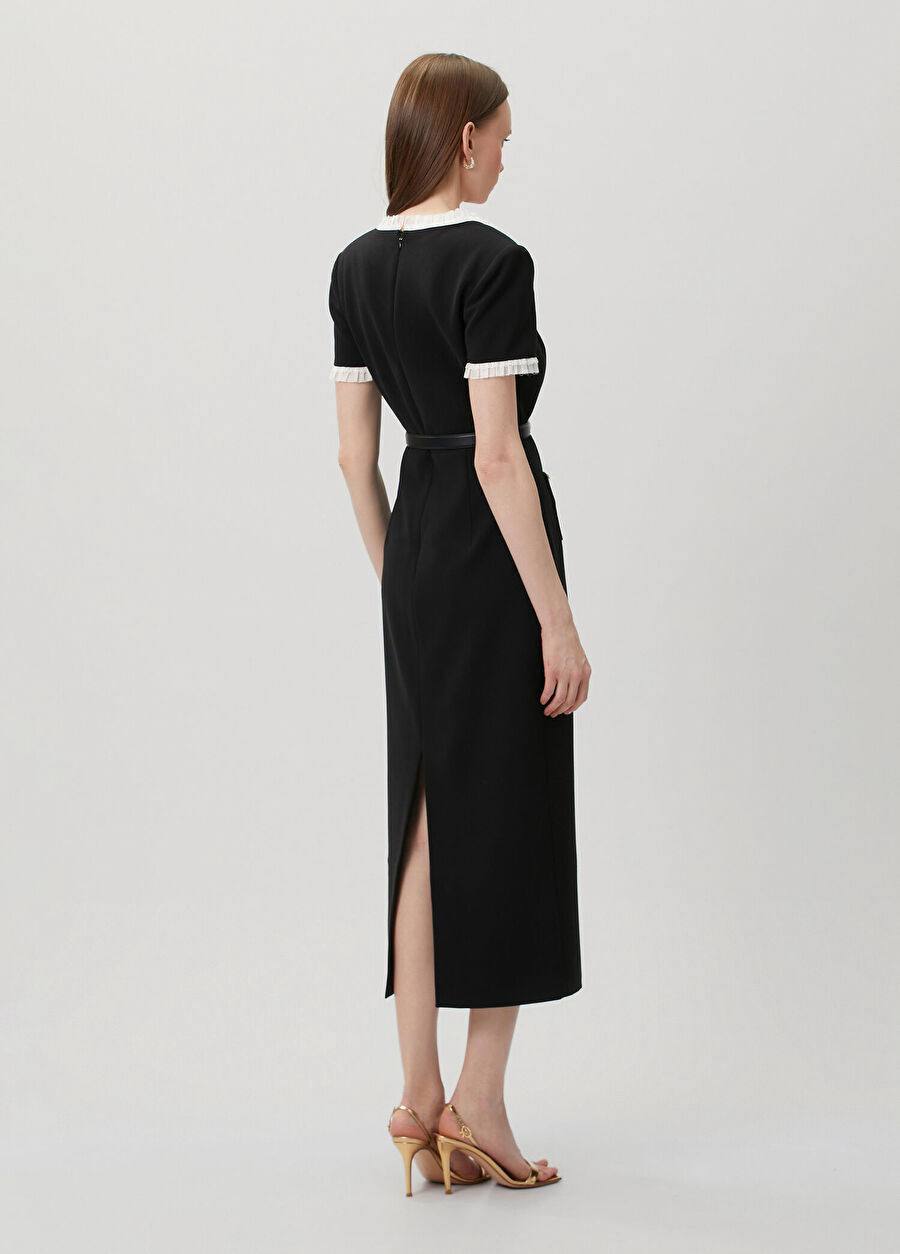 SP Black Crepe Contrast Frill Midi Dress