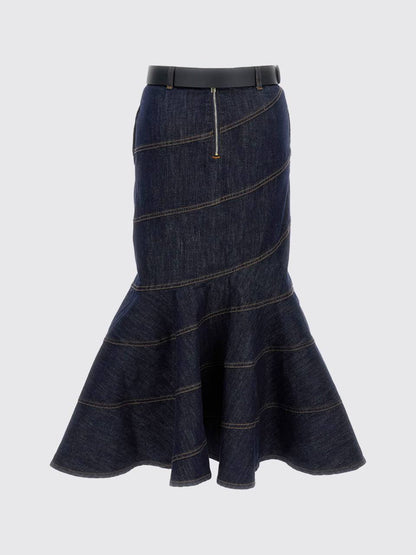 SP Indigo Denim Belted Midi Skirt