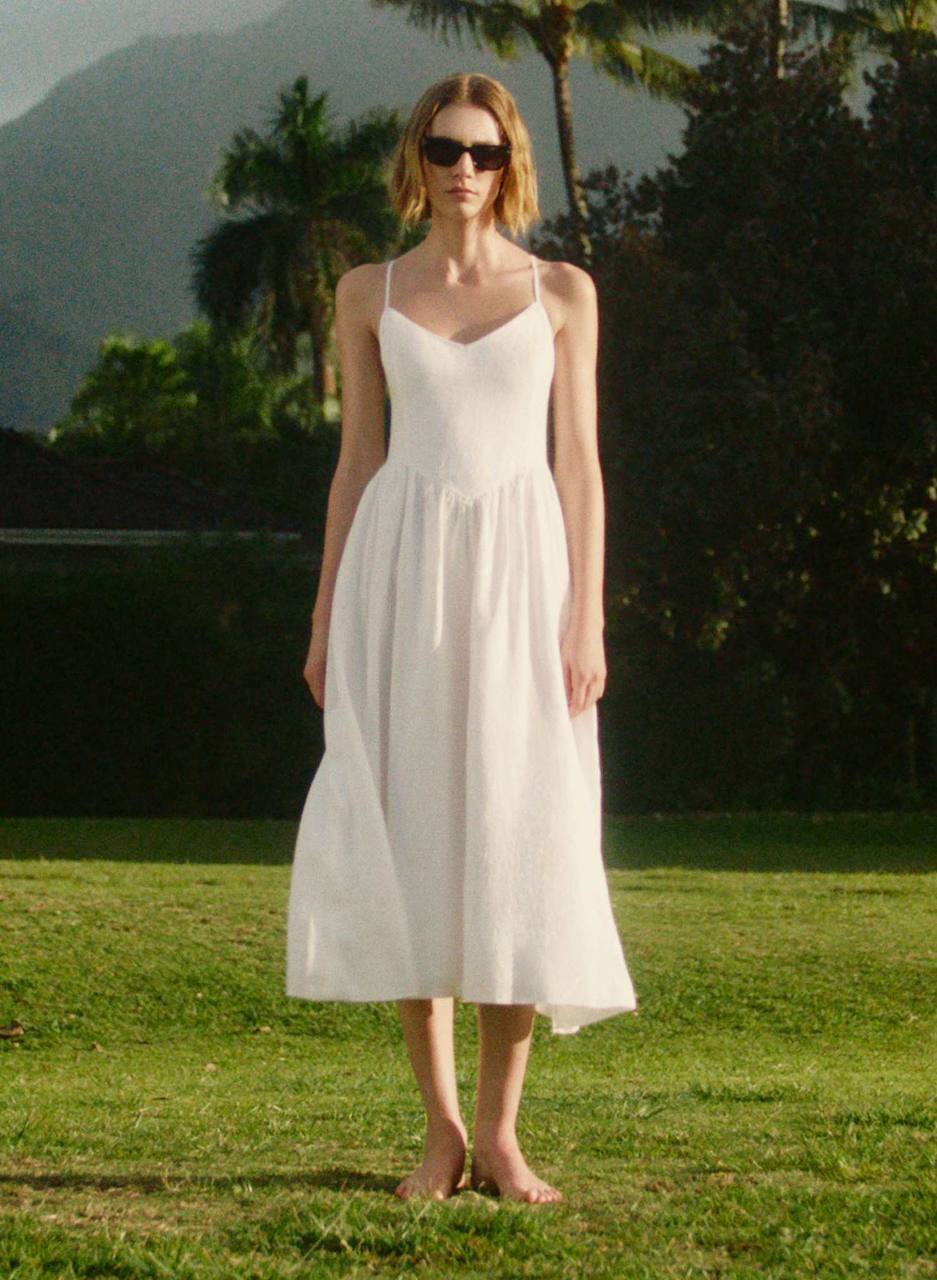 ARZ Influence Linen Midi Dress in White