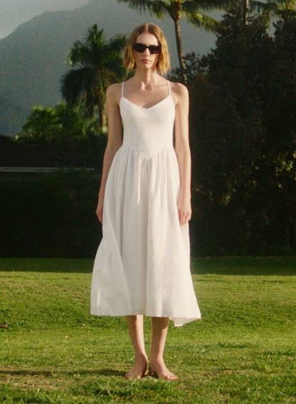 ARZ Influence Linen Midi Dress in White