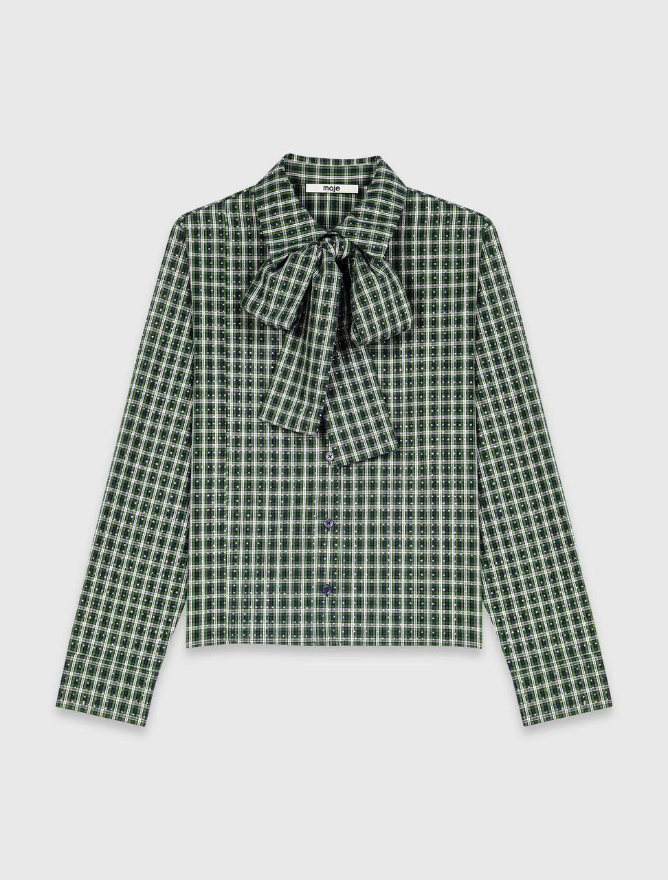 MJ Rhinestone Tie-Neck Cotton Shirt