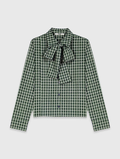 MJ Rhinestone Tie-Neck Cotton Shirt