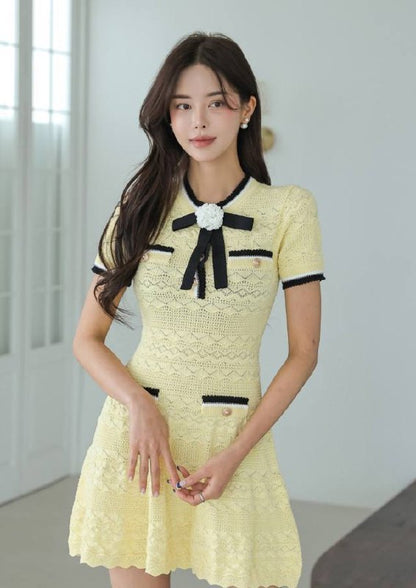 SP Yellow Pointelle Knit Mini Dress