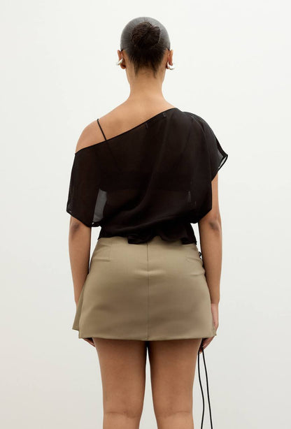 NV Khaki Faux Wrap Tie Low-waist Mini Skirt