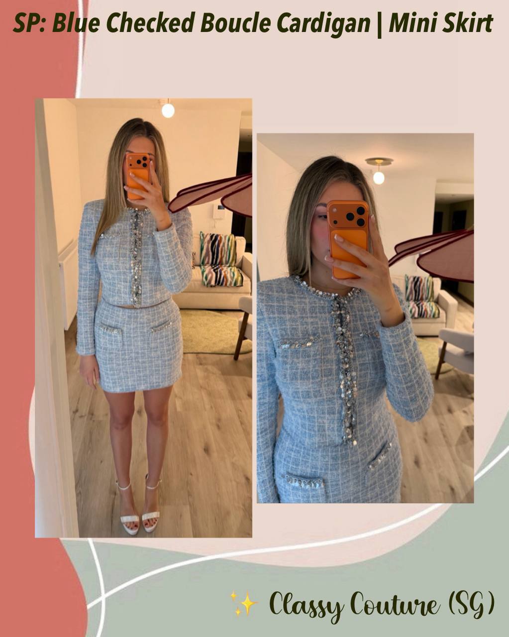 SP Blue Checked Boucle Cardigan | Mini Skirt