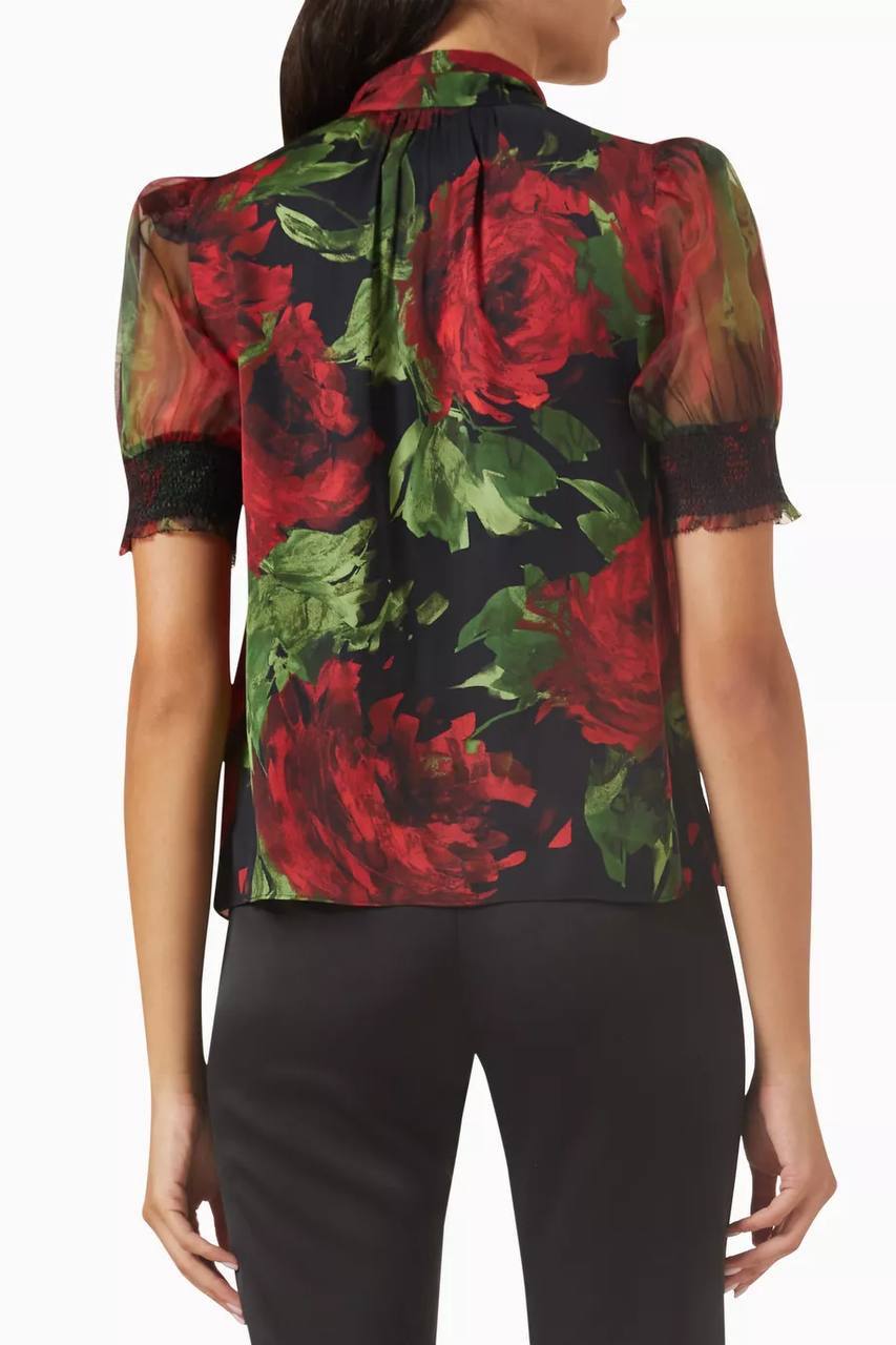 AO Brentley Tie-neck Puff-sleeved Viscose & Silk Top