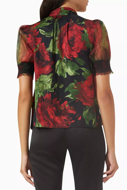 AO Brentley Tie-neck Puff-sleeved Viscose & Silk Top