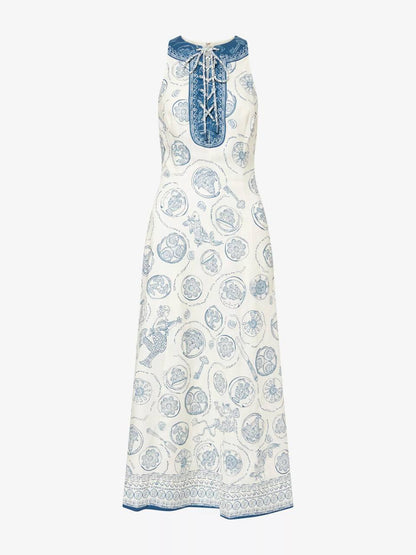 ALM Lucky Lace-Up Linen Midi Dress