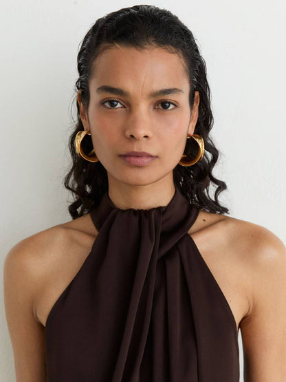 RS Bianca Colour-Block Layered Midi Dress in Brown/Yellow/Cream