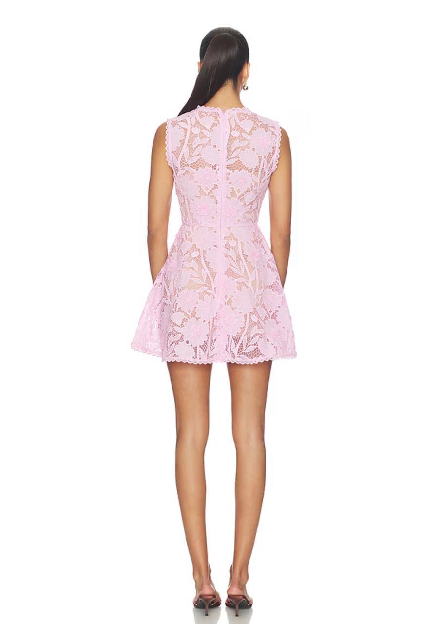 SP Pink Embroidered Floral Lace Mini Dress