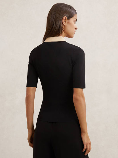RS Stella Contrast-Collar Half-Zip Knitted Top