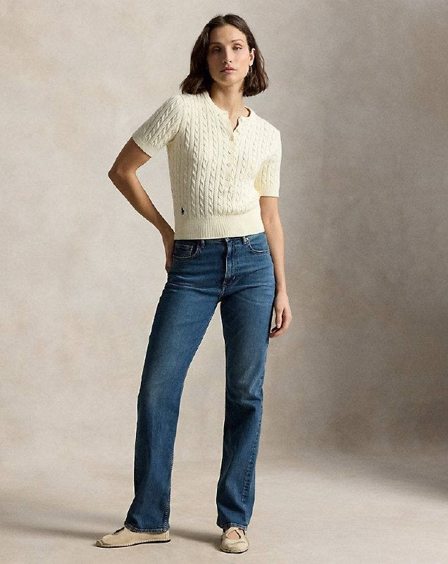 RL: Mini-Cable Short-Sleeve Henley Jumper