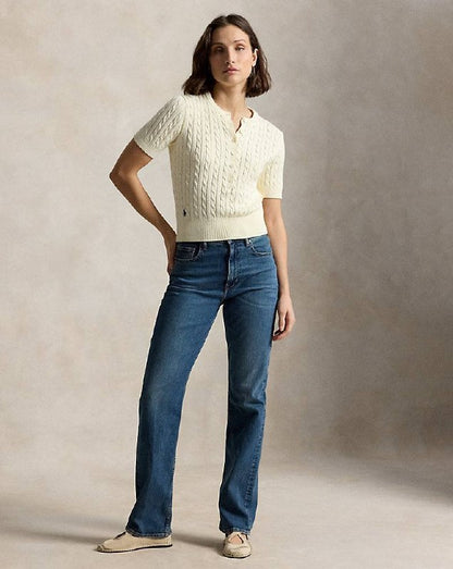 RL: Mini-Cable Short-Sleeve Henley Jumper