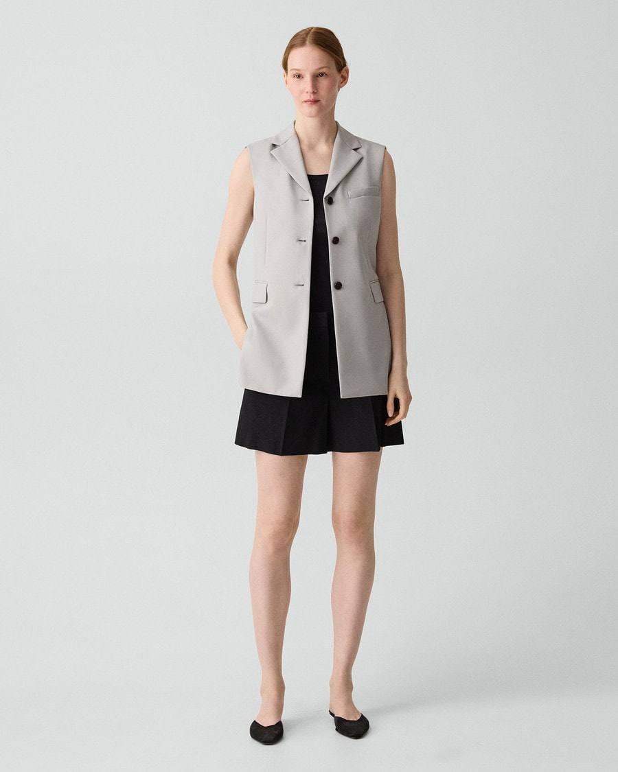 TH Vented Vest | Relaxed Double-Breasted Blazer | Flared Pull-On Skirt in City Twill