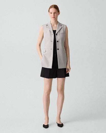 TH Vented Vest | Relaxed Double-Breasted Blazer | Flared Pull-On Skirt in City Twill