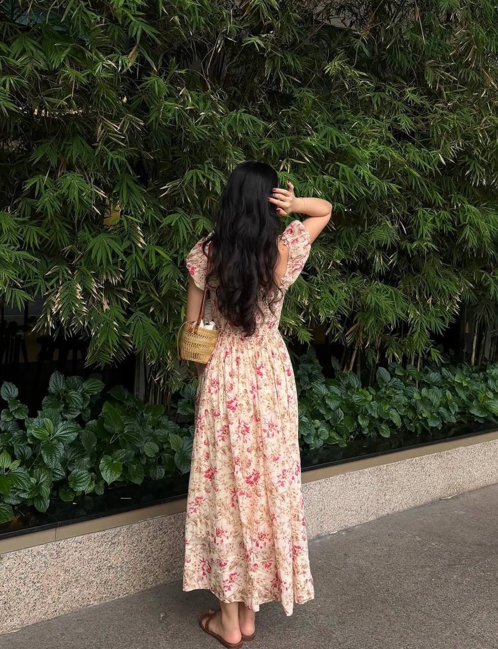 DN Floral Smocked Organic-cotton Midi Dress
