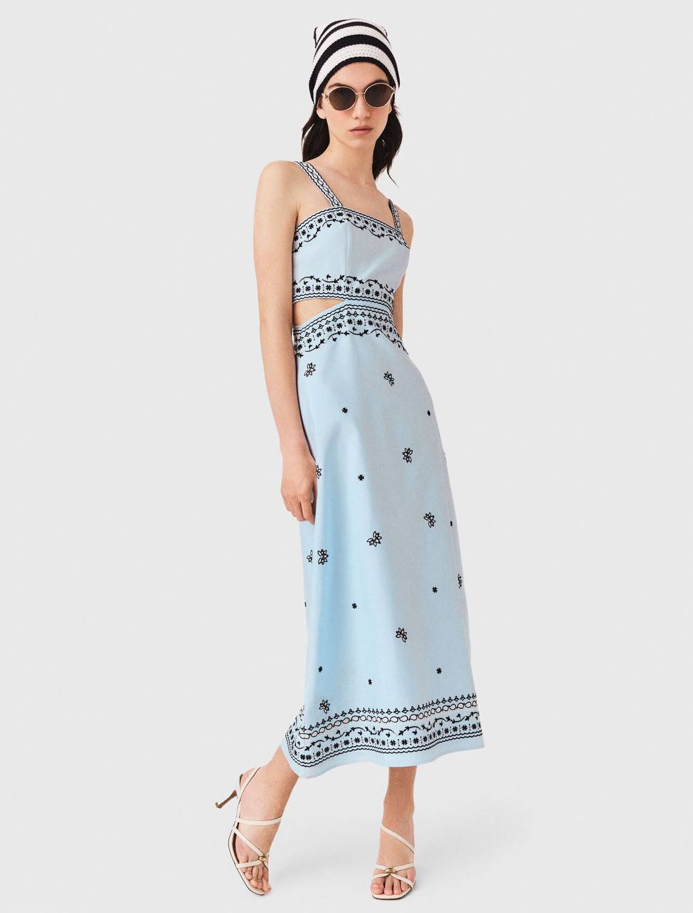 MJ Embroidered Linen Blend Cut Out Maxi Dress