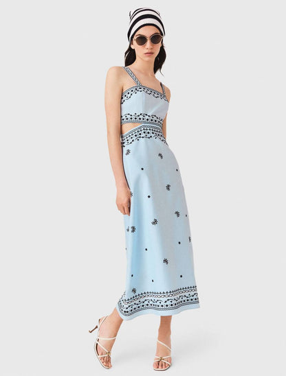 MJ Embroidered Linen Blend Cut Out Maxi Dress