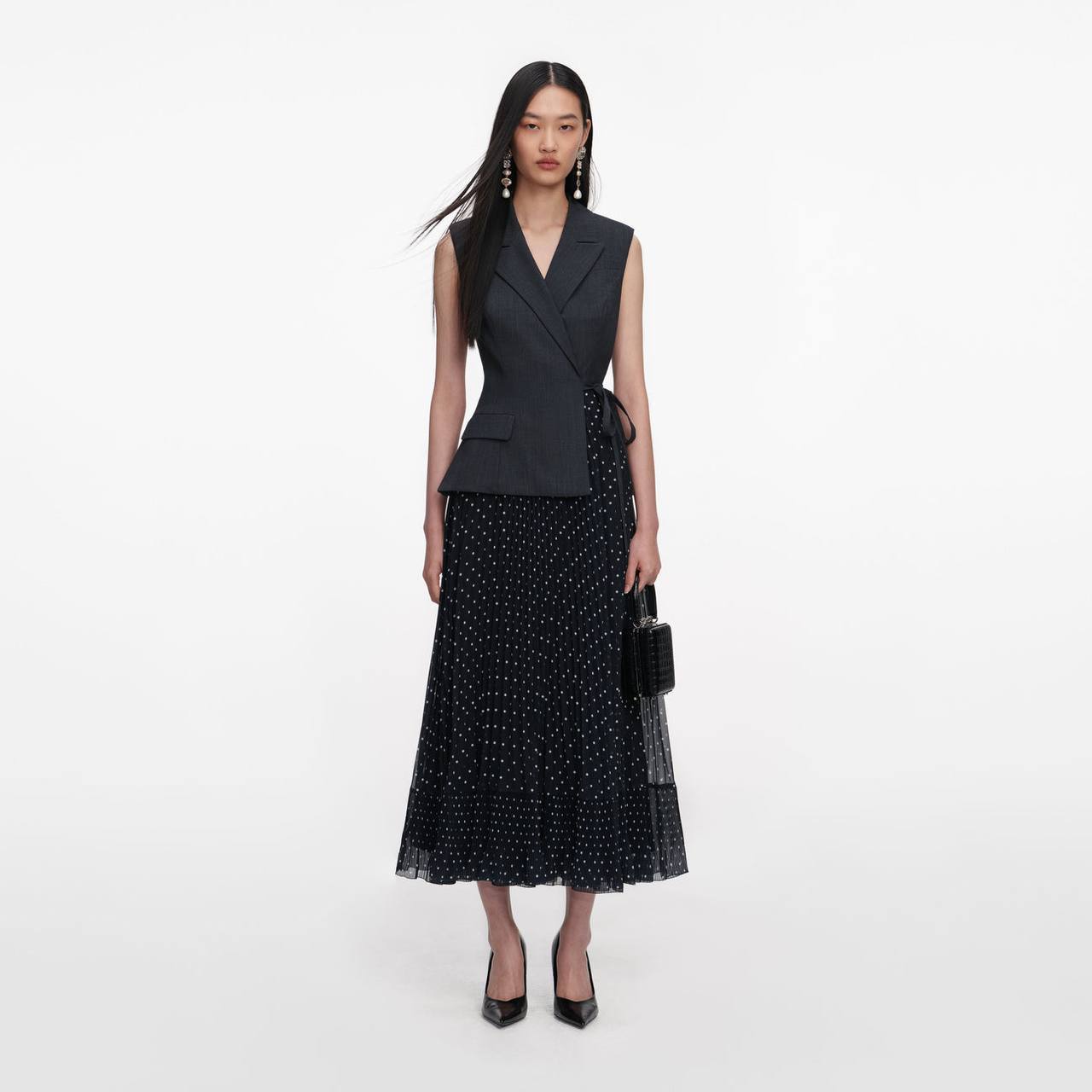 SP Grey Tailored Polka Dot Midi Dress