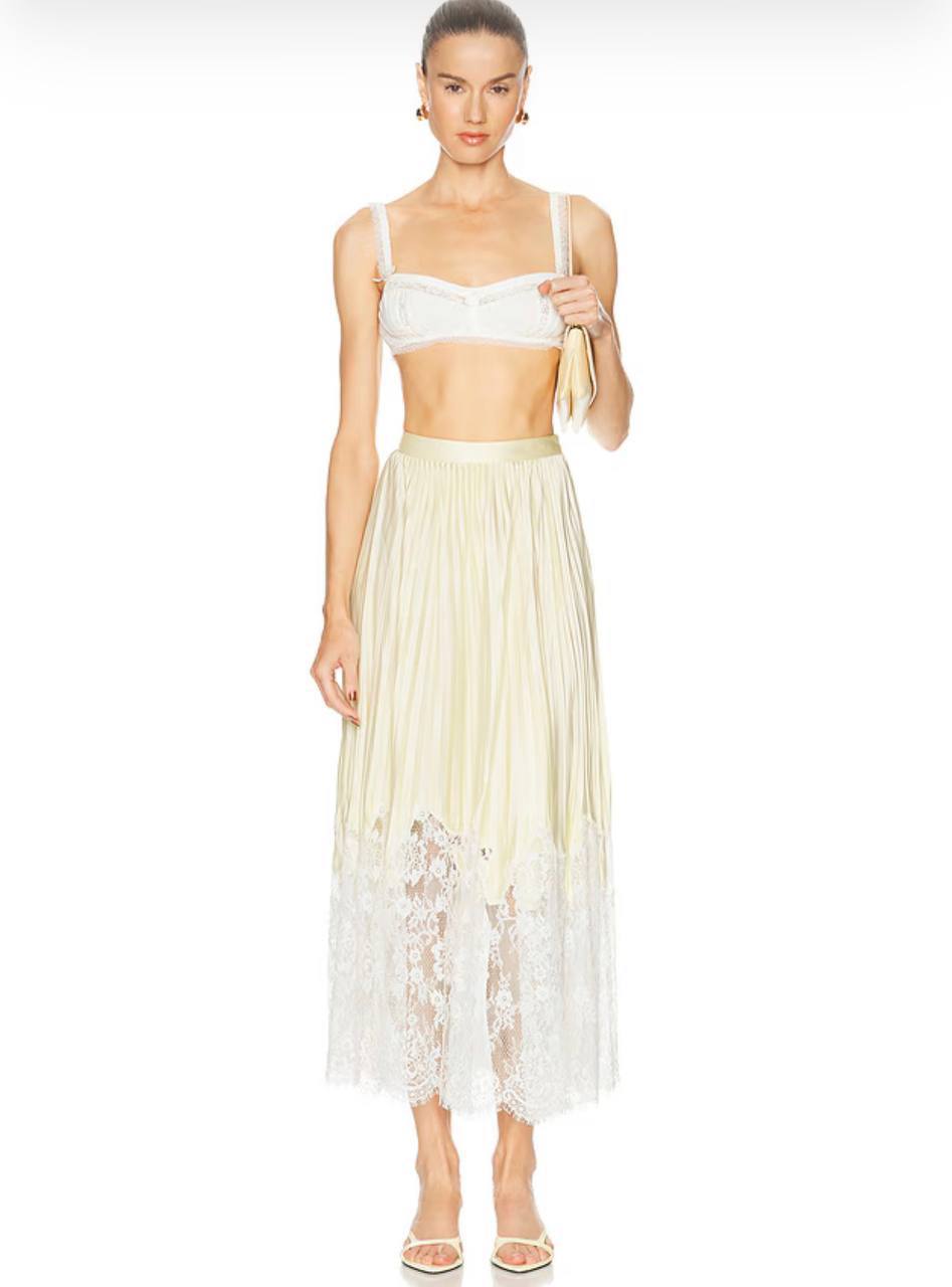 SP Yellow Satin Lace Midi Skirt