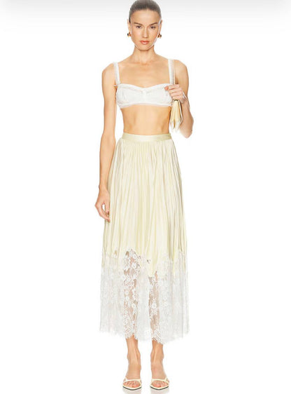 SP Yellow Satin Lace Midi Skirt