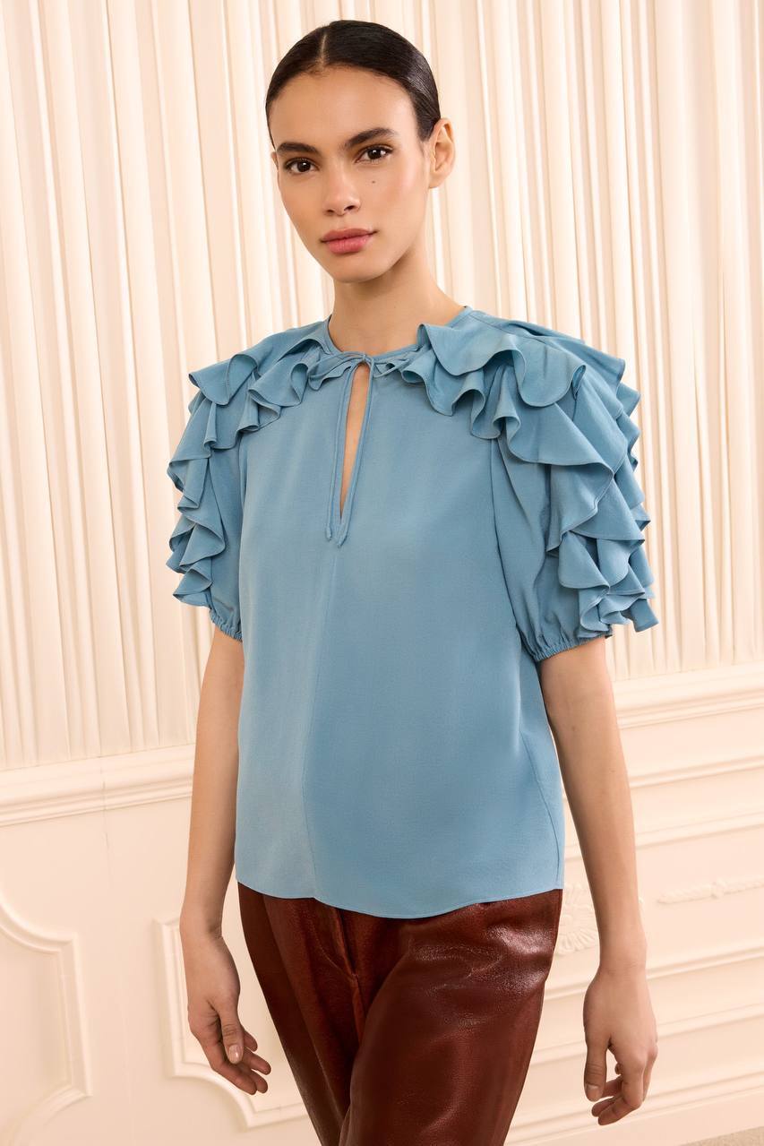 UJ Josephine Short Sleeve Silk Top - Image 3