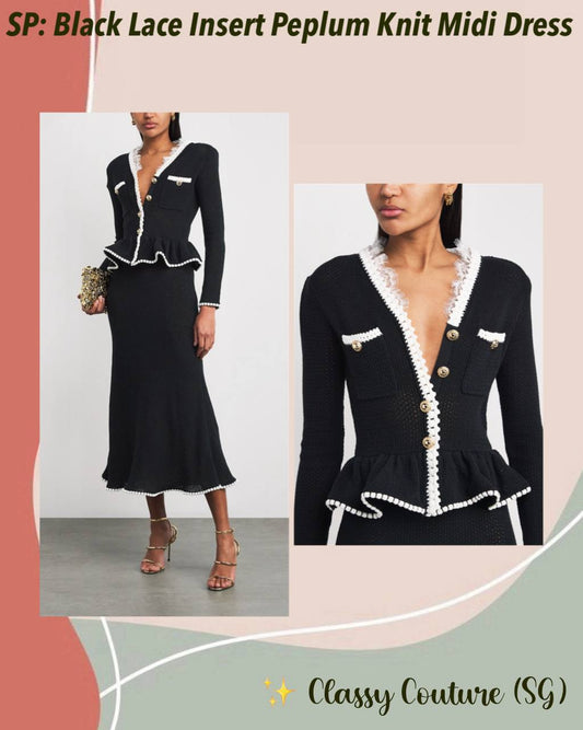 SP Black Lace Insert Peplum Knit Midi Dress