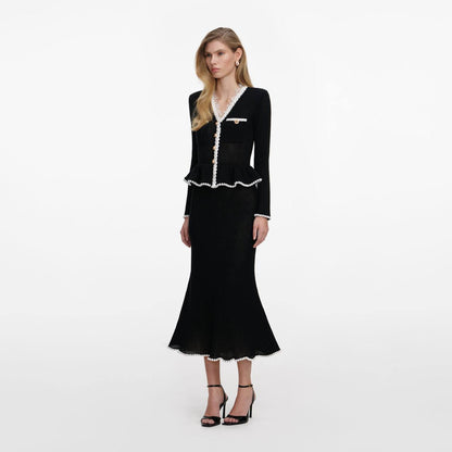 SP Black Lace Insert Peplum Knit Midi Dress
